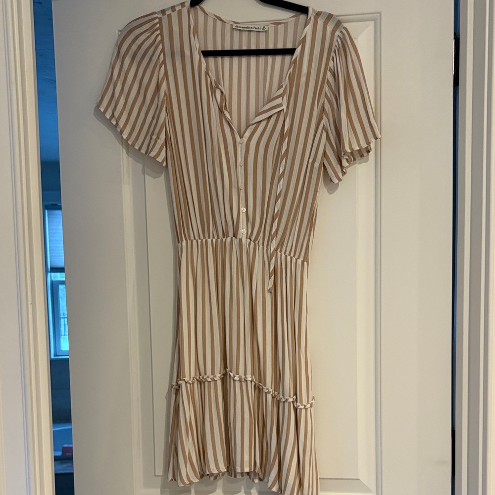 Abercrombie & Fitch Beige and White Striped Mini Dress